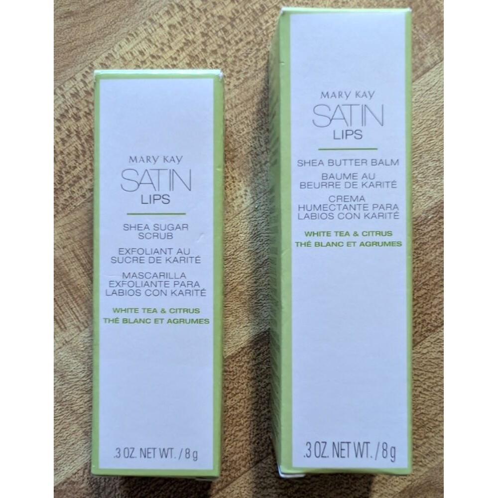 Mary Kay Satin Lips White Tea & Citrus Shea Butter Balm & Sugar Scrub .3 oz NEW